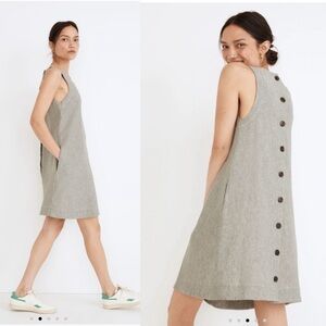 Madewell Linen Cotton Tank Mini Shift Dress, Sea Green, Button Back, Size XL